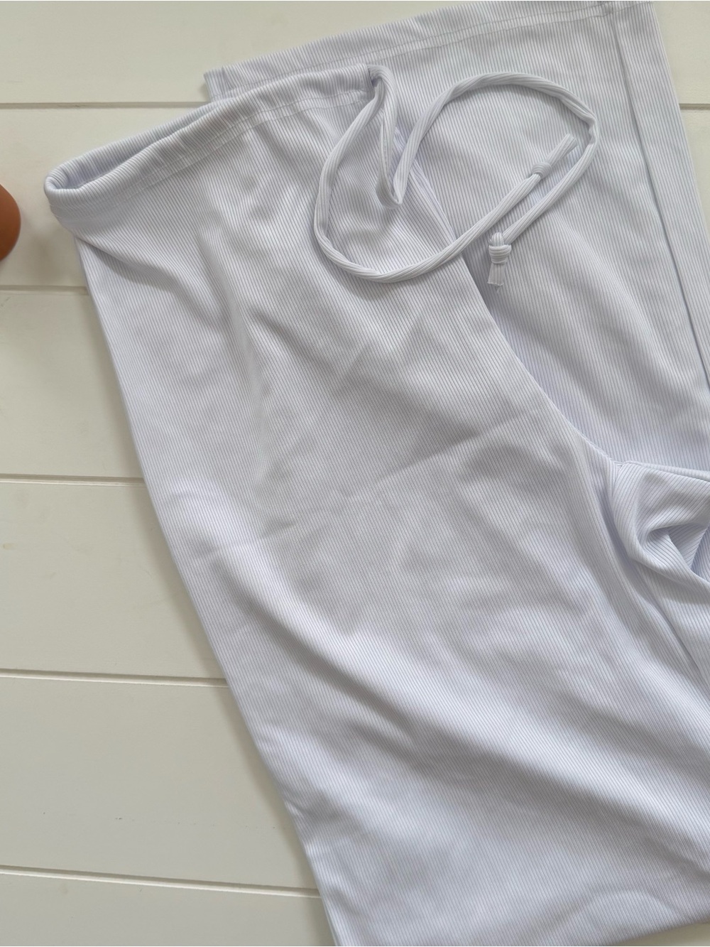 White wide leg drawstring ribbed pants